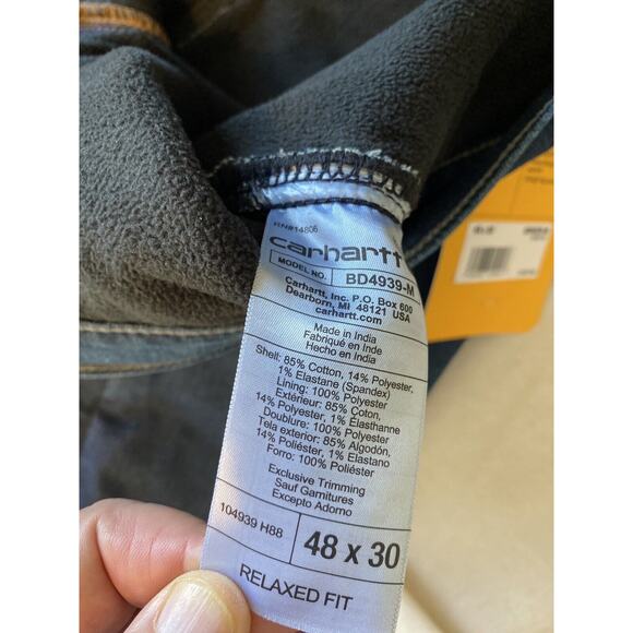 CARHARTT RUGGED FLEX® RELAXED FIT FLEECE LINED 5-POCKET JEANS 48x30 NWT - Picture 8 of 10